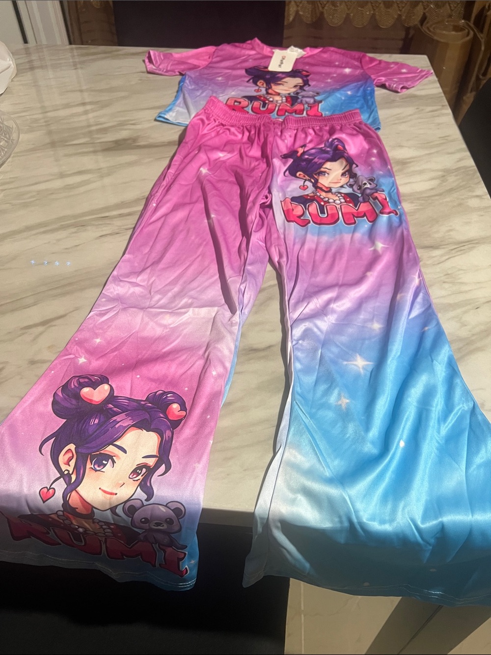 PatPat Pink & Blue Gradient RUMI Character Pajama Set